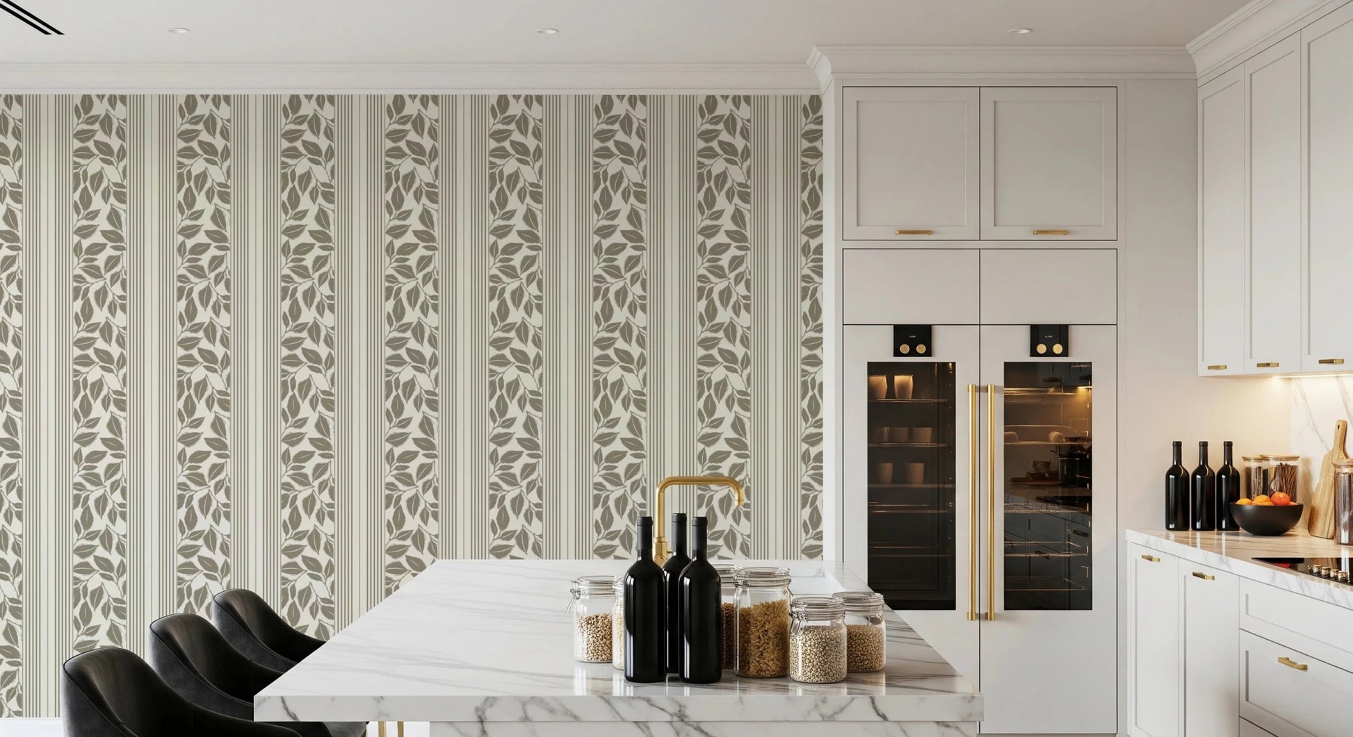 Vintage Trailing Foliage Olive Green Wallpaper⁠