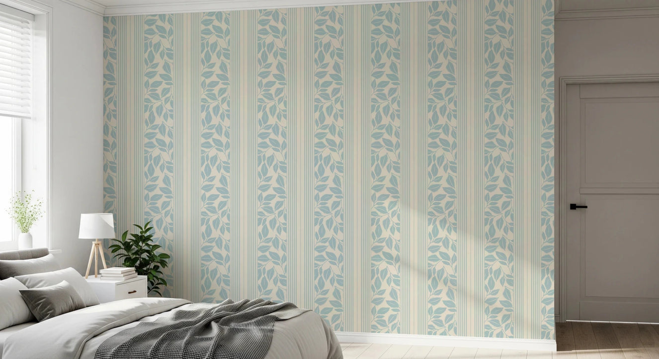 Vintage Trailing Foliage Powder Blue Wallpaper⁠