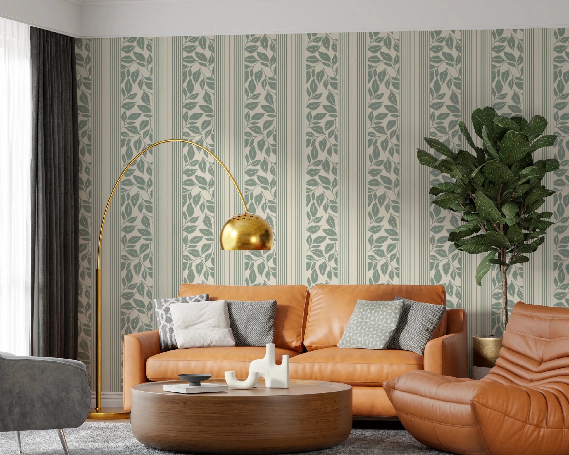 Vintage Trailing Foliage Sage Green Wallpaper⁠
