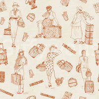 Travel tales depicted in antique sketch form with worldwide landmarks.