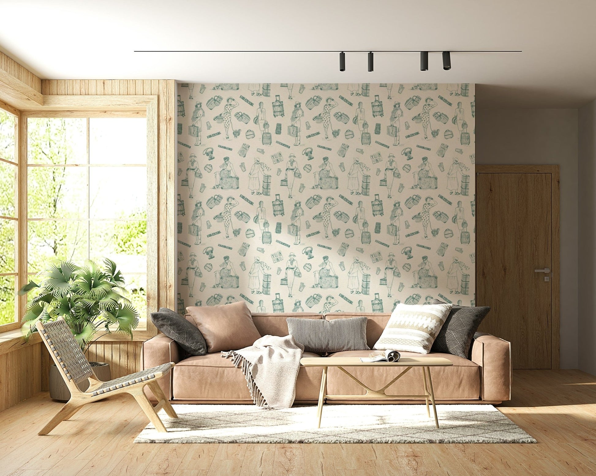 Antique travelogue wallpaper showcasing vintage maps and global icons.