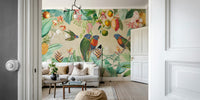 Tropical foliage and flowers in a vintage, nature-filled mural

