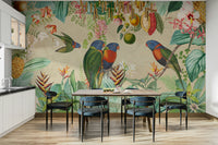 Tropical wall mural with vintage charm and lush greenery

