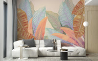 Artistic Vintage Tropical Leaf Pattern Mural
