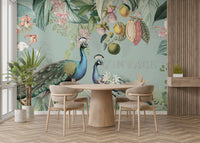 Vintage tropical wall mural with lush plants and a natural vibe

