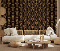 Vintage Vine Wallpaper in reading nook with light brown and olive color tones
