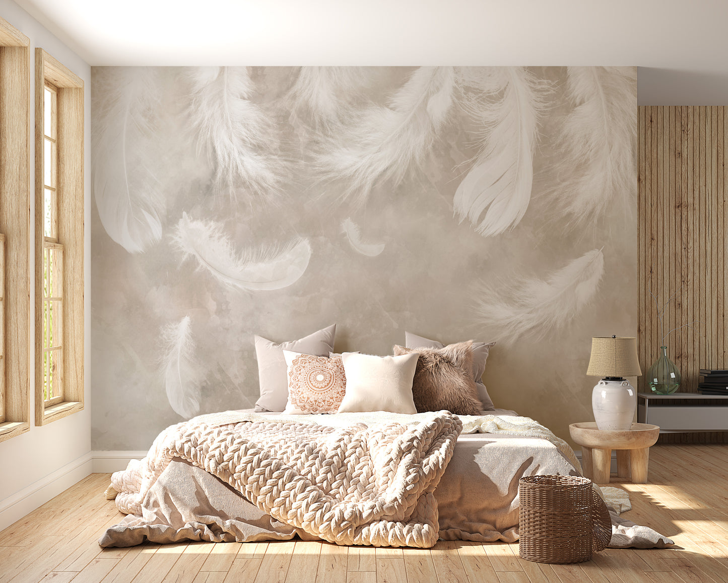 Vintage Watercolor Feathers Bedroom Wall Mural - Giffywalls