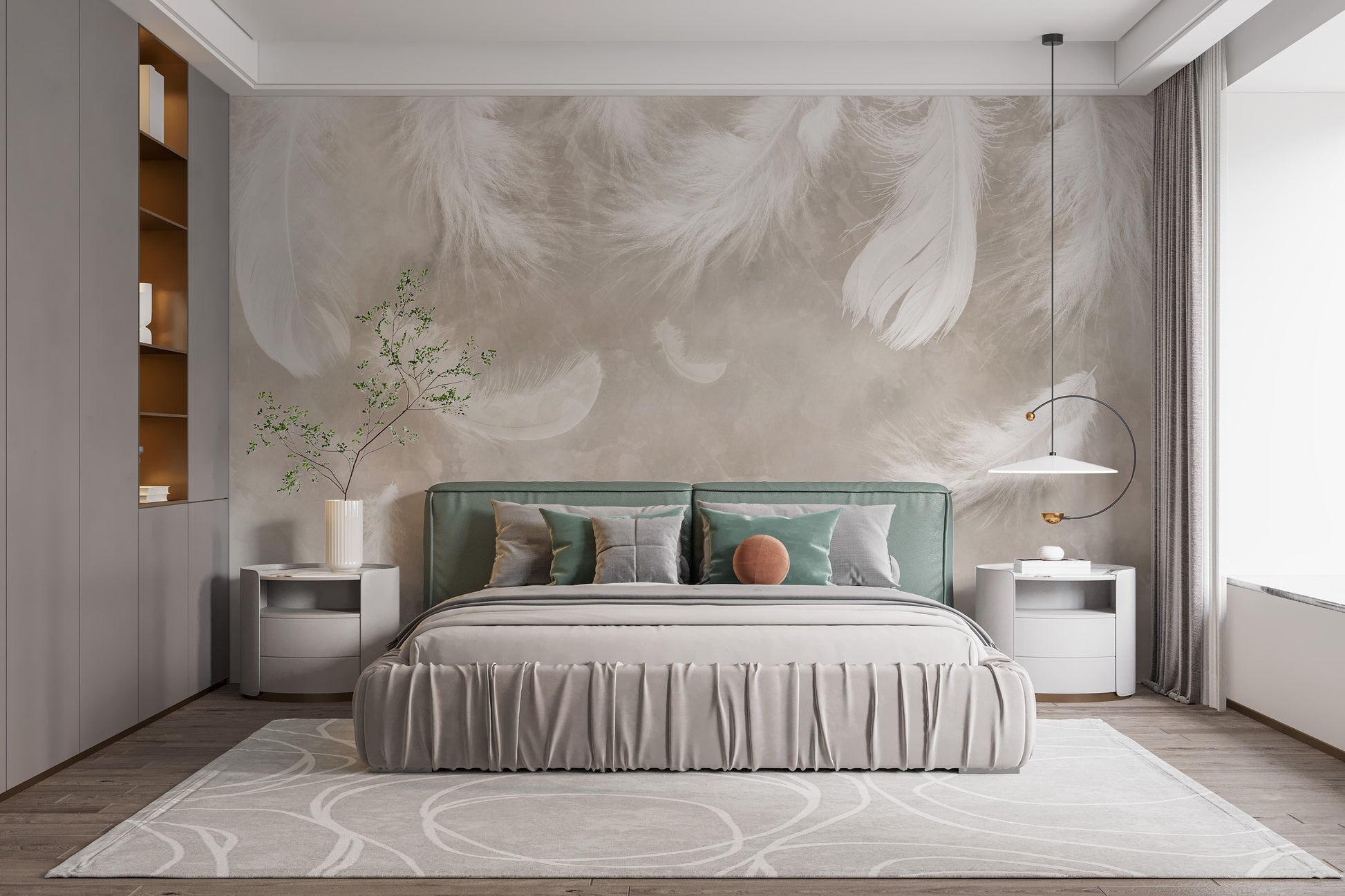 Vintage Watercolor Feathers Bedroom Wall Mural - Giffywalls