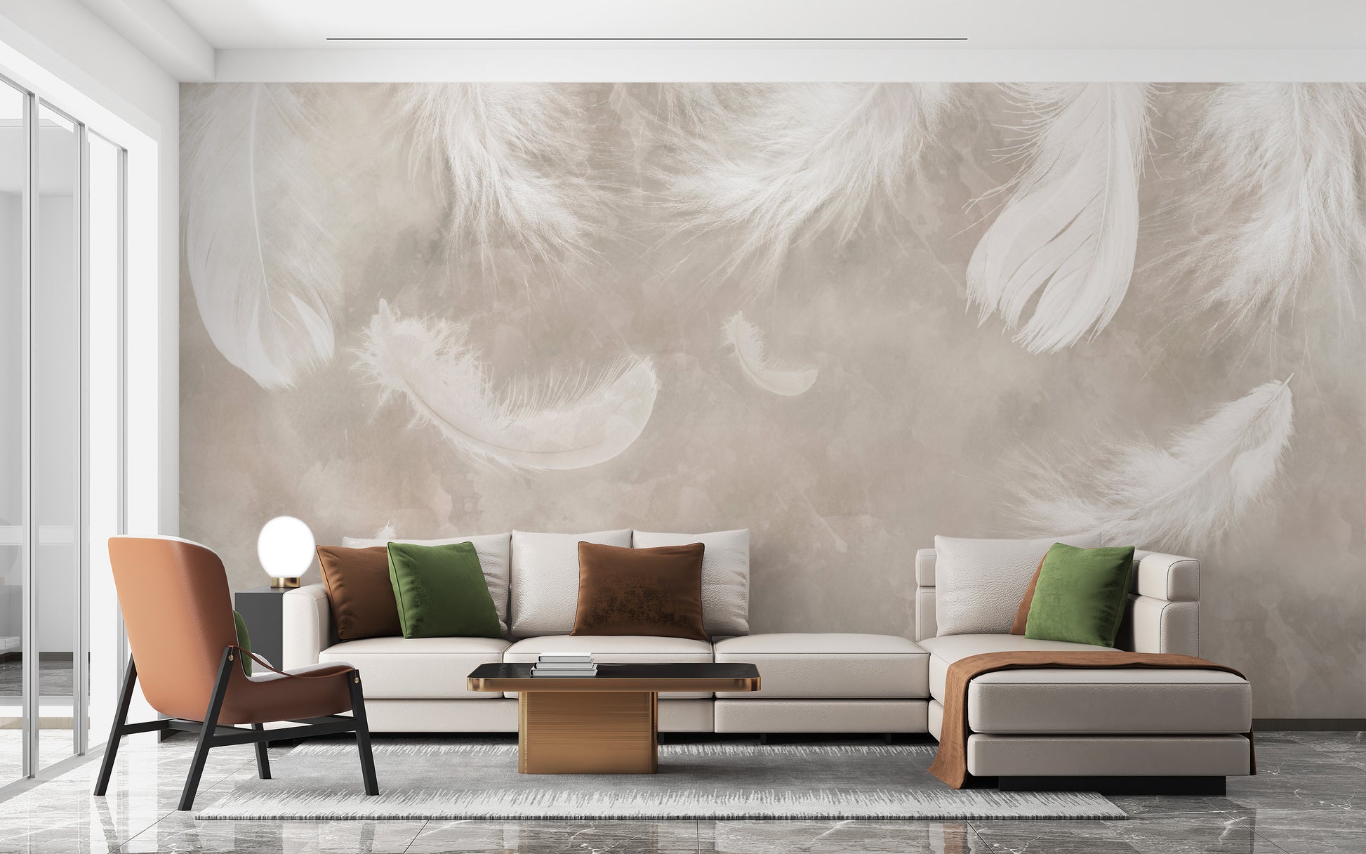 Vintage Watercolor Feathers Bedroom Wall Mural - Giffywalls
