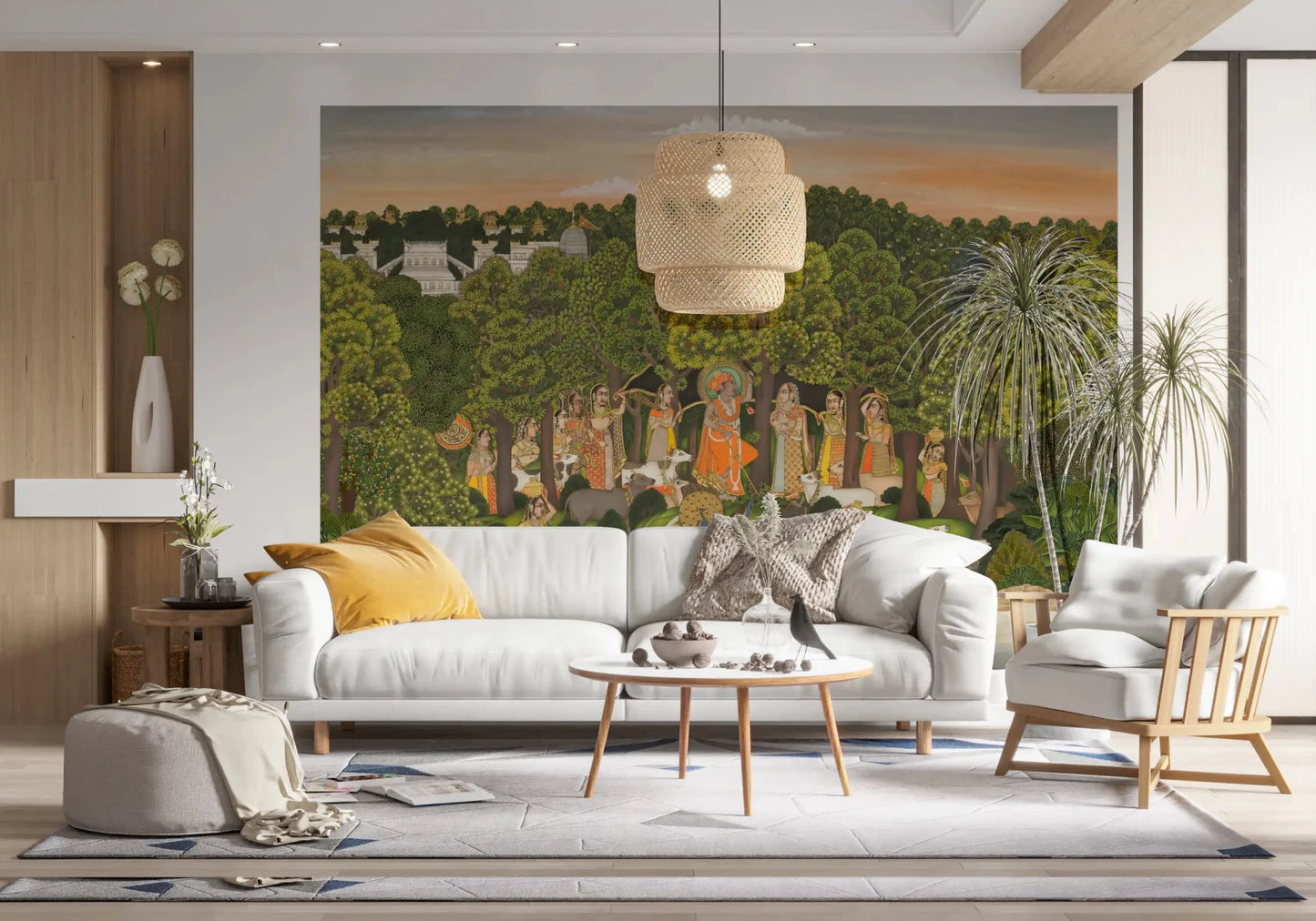 Krishna pastoral scene Vrindavan Forest Gathering wall mural