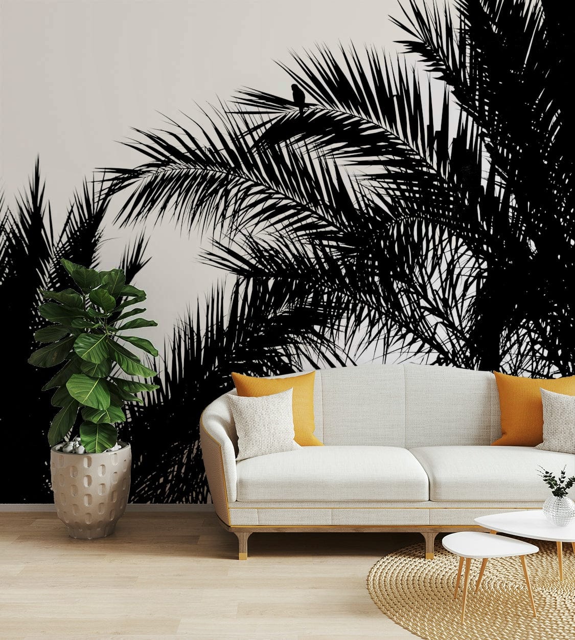 The wallpaper is used as a feature wall in a bedroom.

