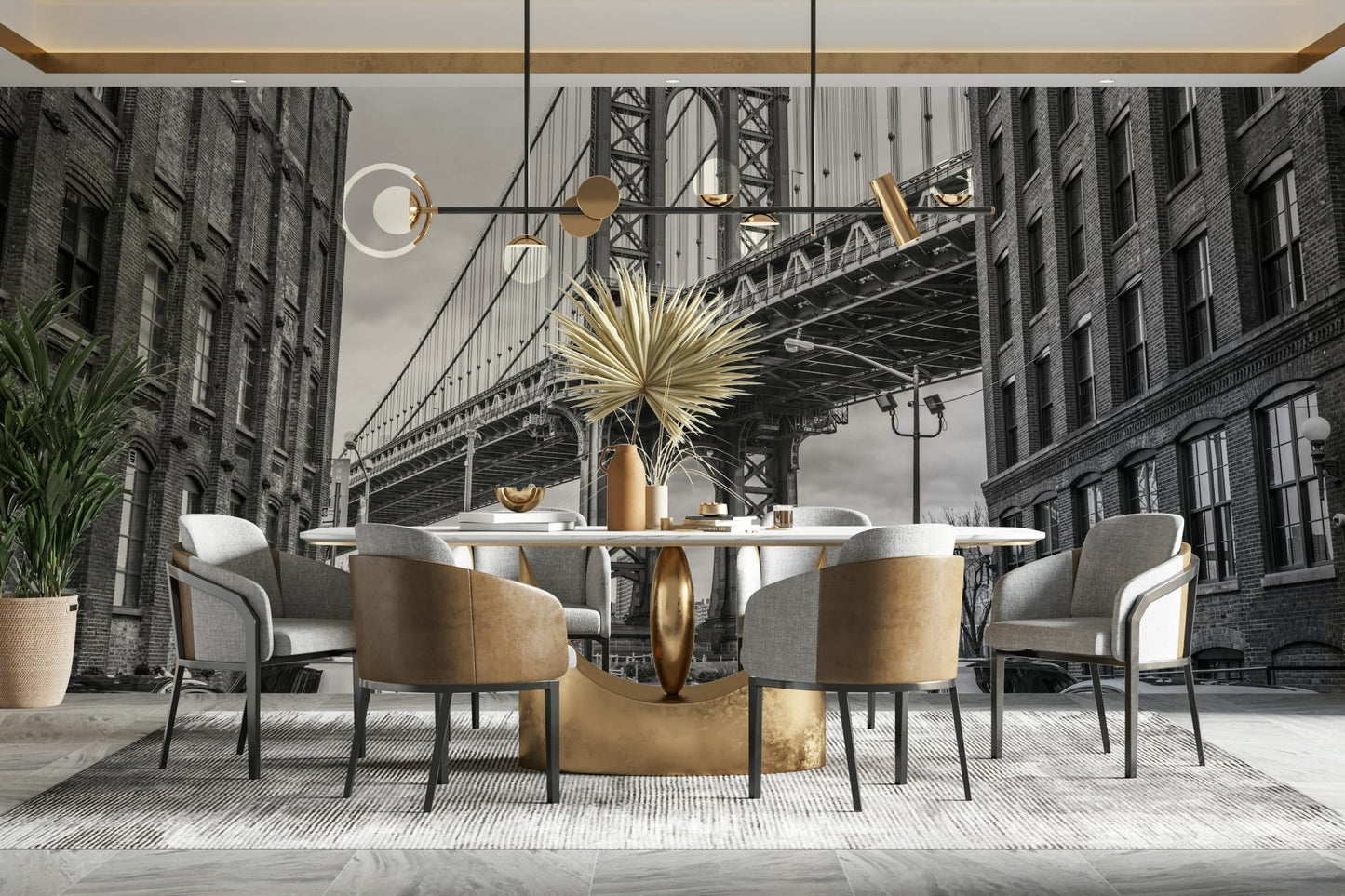 The image shows a full wall with the bridge viewed from street level.

