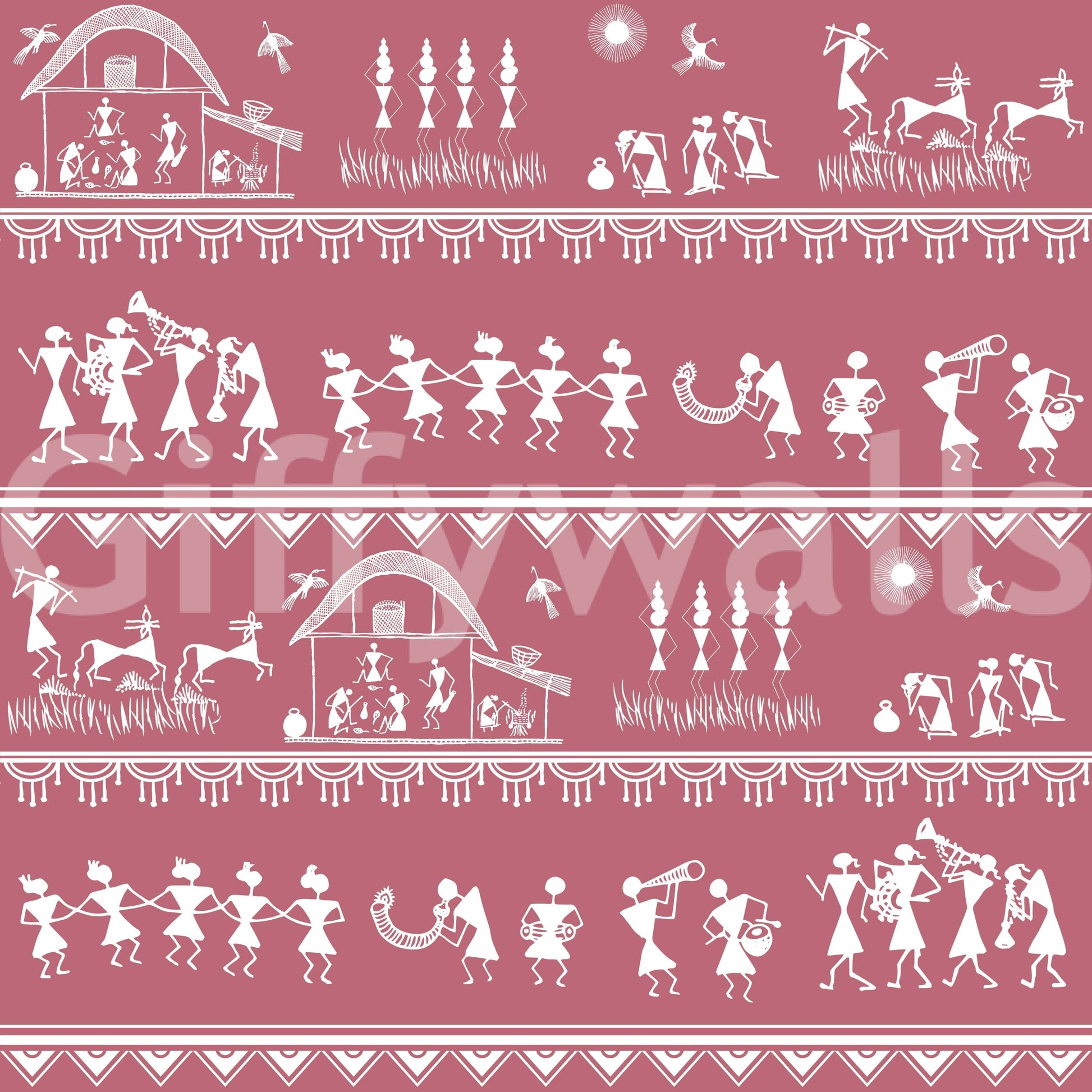 Traditional Warli folk mural designed for interior wall décor
