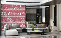 Hand-drawn Warli wall mural inspired by rural Indian traditions