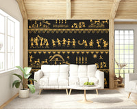 Cultural Warli wall mural with handcrafted tribal illustrations