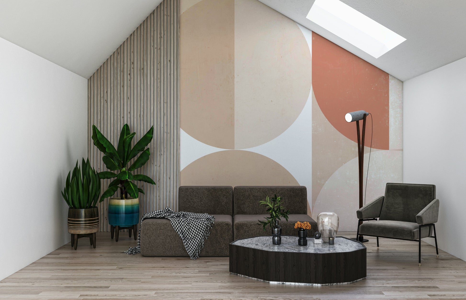 Modern wallpaper showcasing warm-toned circles in subtle, calming shades.