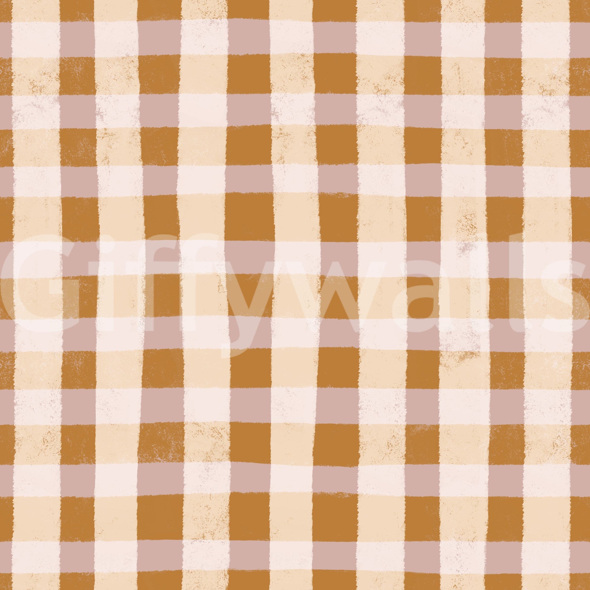 Earthy brown gingham wallpaper with a handcrafted, imperfect grid for added charm.