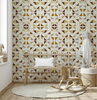 Cozy home wallpaper with artistic triangle geometry and subtle wooden warmth.