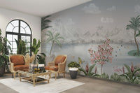 The colors are soft and gentle, with pale blues, greens, and whites.

