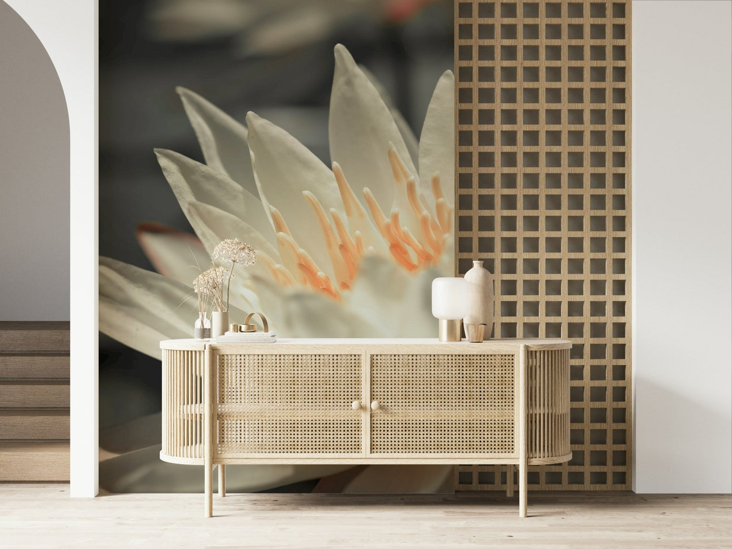 Water Lily with golden stamen detail beautiful floral wallpaper.