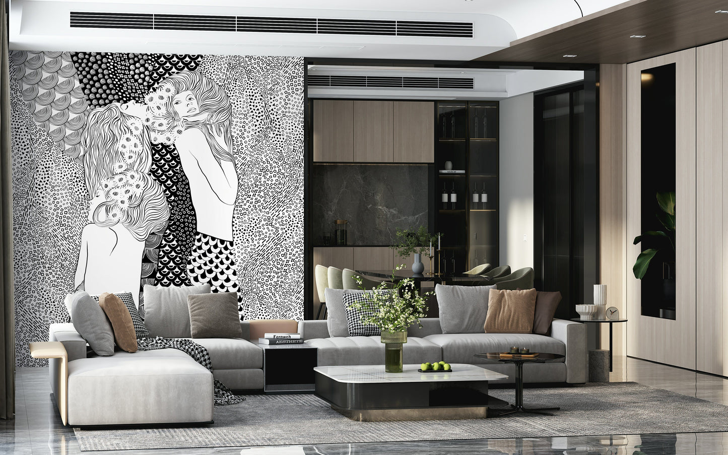 Murale con serpenti d'acqua