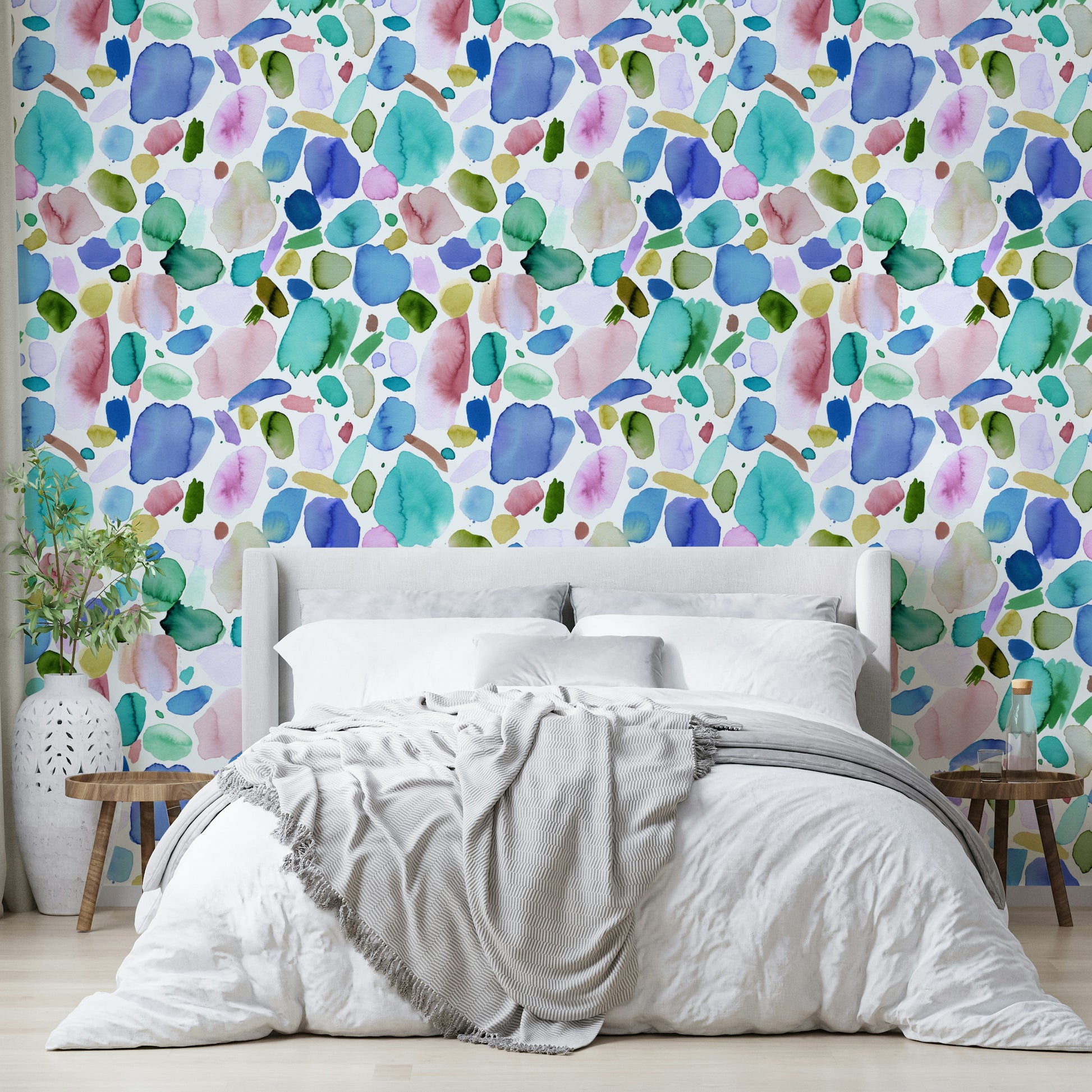Artistic blue wallpaper perfect for modern, minimalist interiors.

