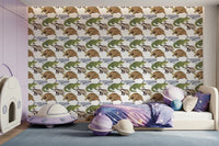 Whimsical whale and badger wallpaper for a kids room playful wildlife theme