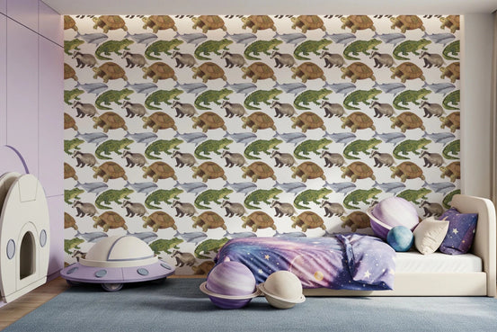 Whimsical whale and badger wallpaper for a kids room playful wildlife theme