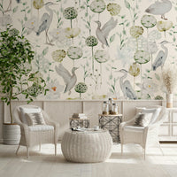 Decorative Watercolor Bird Haven wallpaper for walls with wildlife.