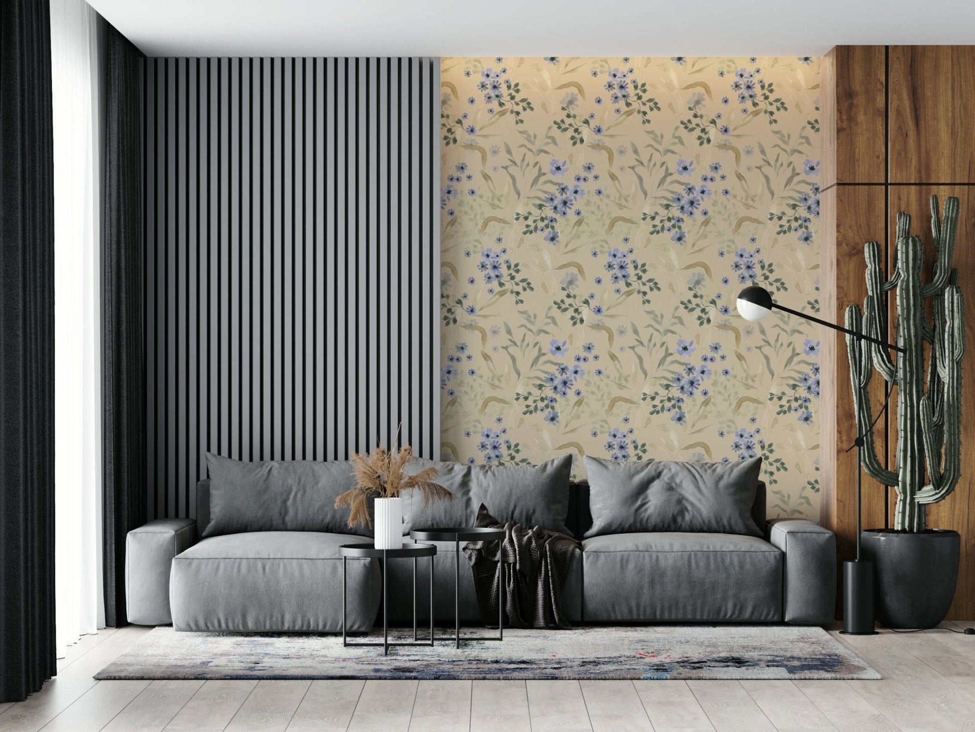 Pastel watercolor florals adding a serene, artistic touch to walls.