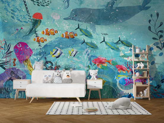 watercolor blue underwater Fish wallpaper