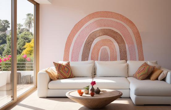 Watercolor Boho wallpaper mural shown as a full feature wall that highlights the design