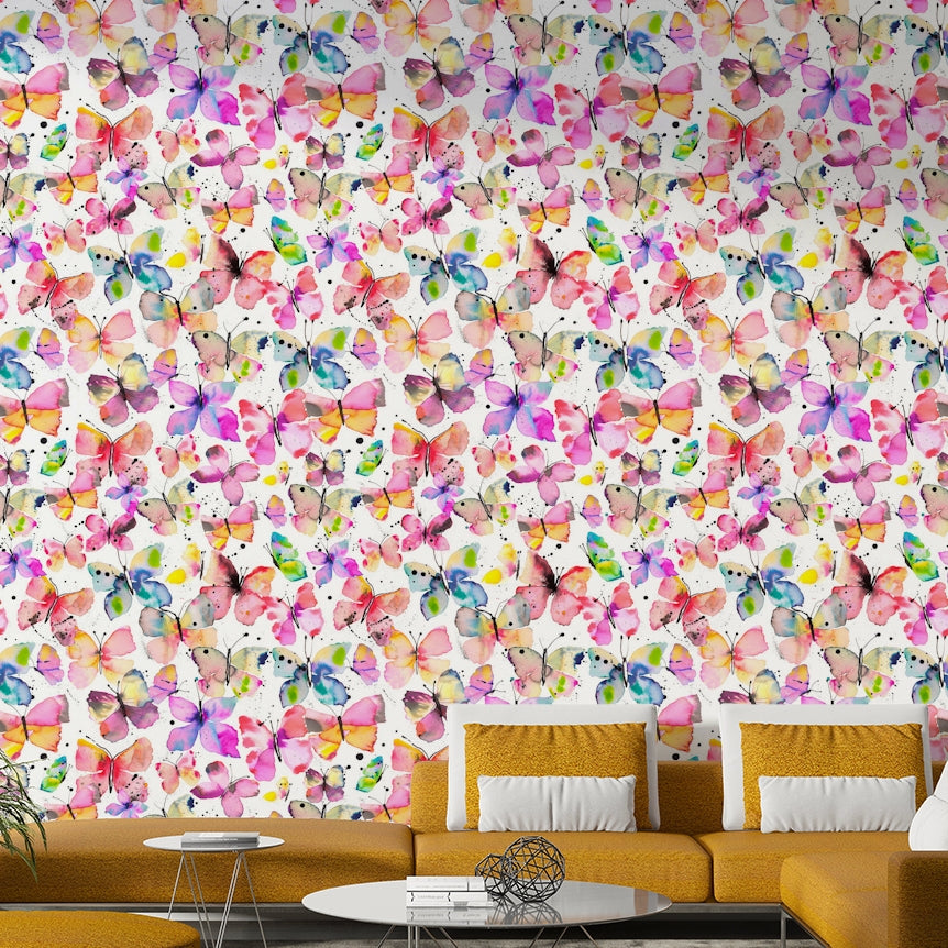 Whimsical wallpaper featuring soft butterflies in a natural style.

