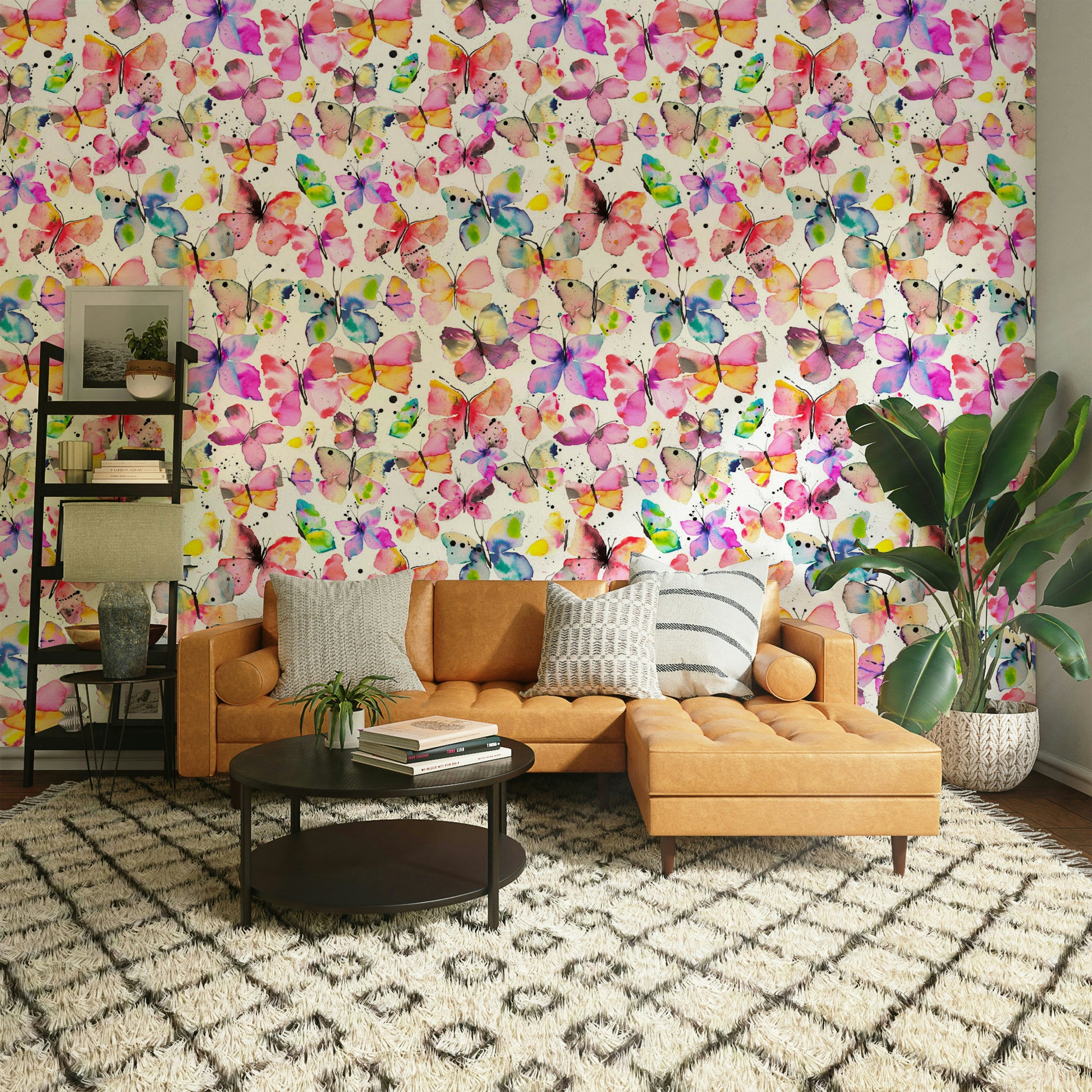 Artistic wallpaper with fluttering butterflies in soft hues.

