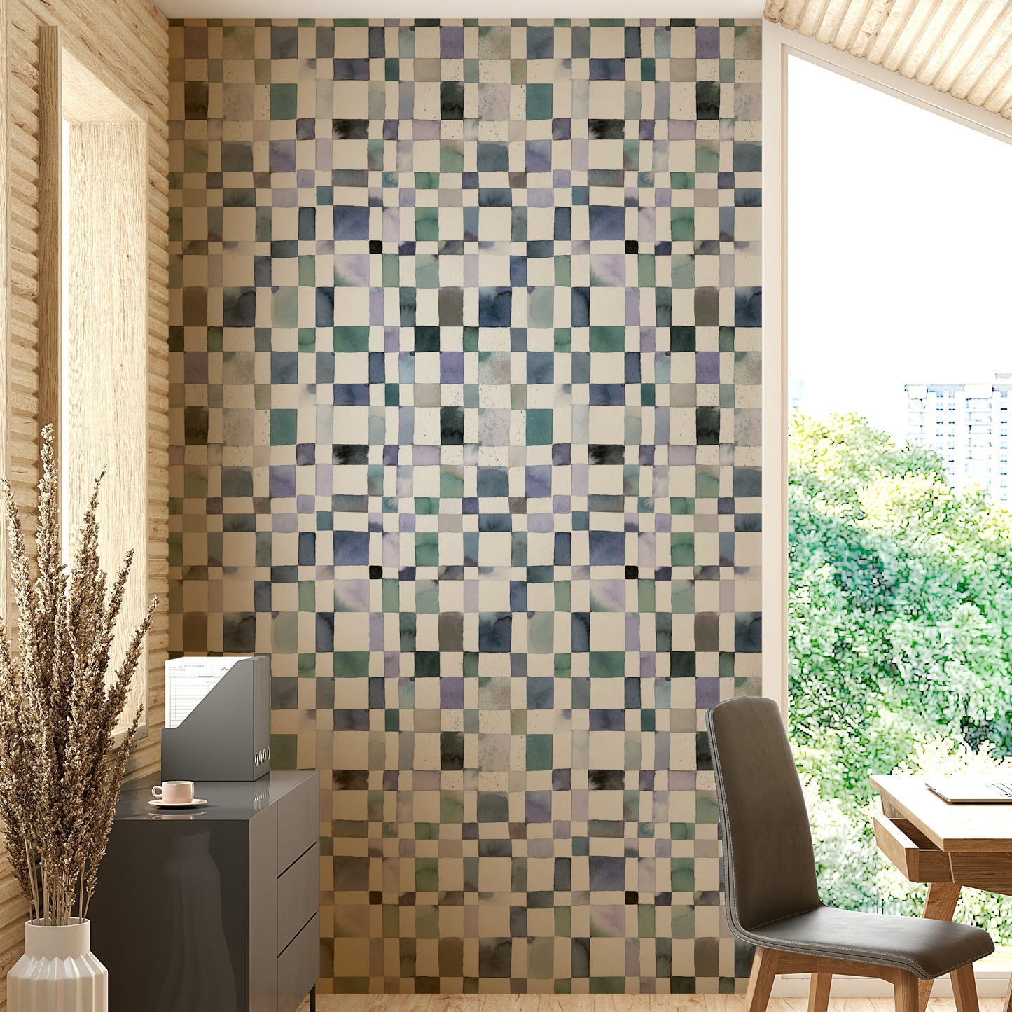 Calm and minimal blue grid wallpaper for relaxed spaces.

