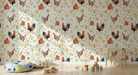 Watercolor Chicken Coop wall art colorful chicken and chick.