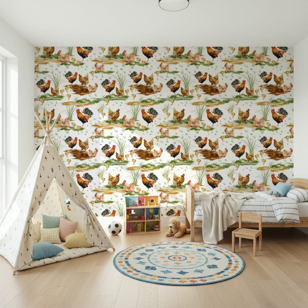 Elegant Watercolor Chicken Coop wall material, exquisite bird depiction.
