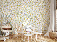 Adorable Watercolor Chicks peel and stick wallpaper featuring yellow butterflies.