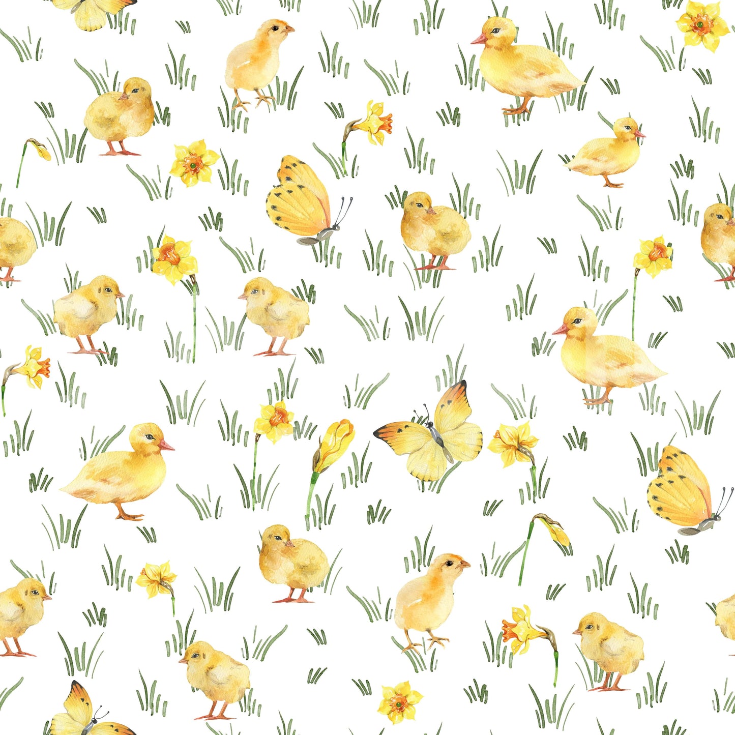 Cute Watercolor Chicks wallcovering ideal for an Easter season feature.