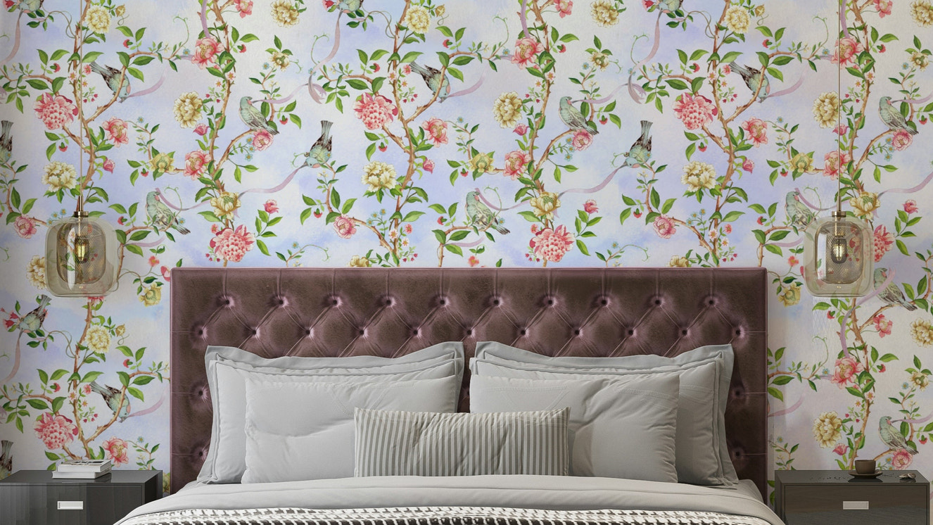 Gentle floral wallpaper with artistic brushstroke textures.

