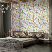 Hand-painted floral wallpaper with classic chinoiserie design.

