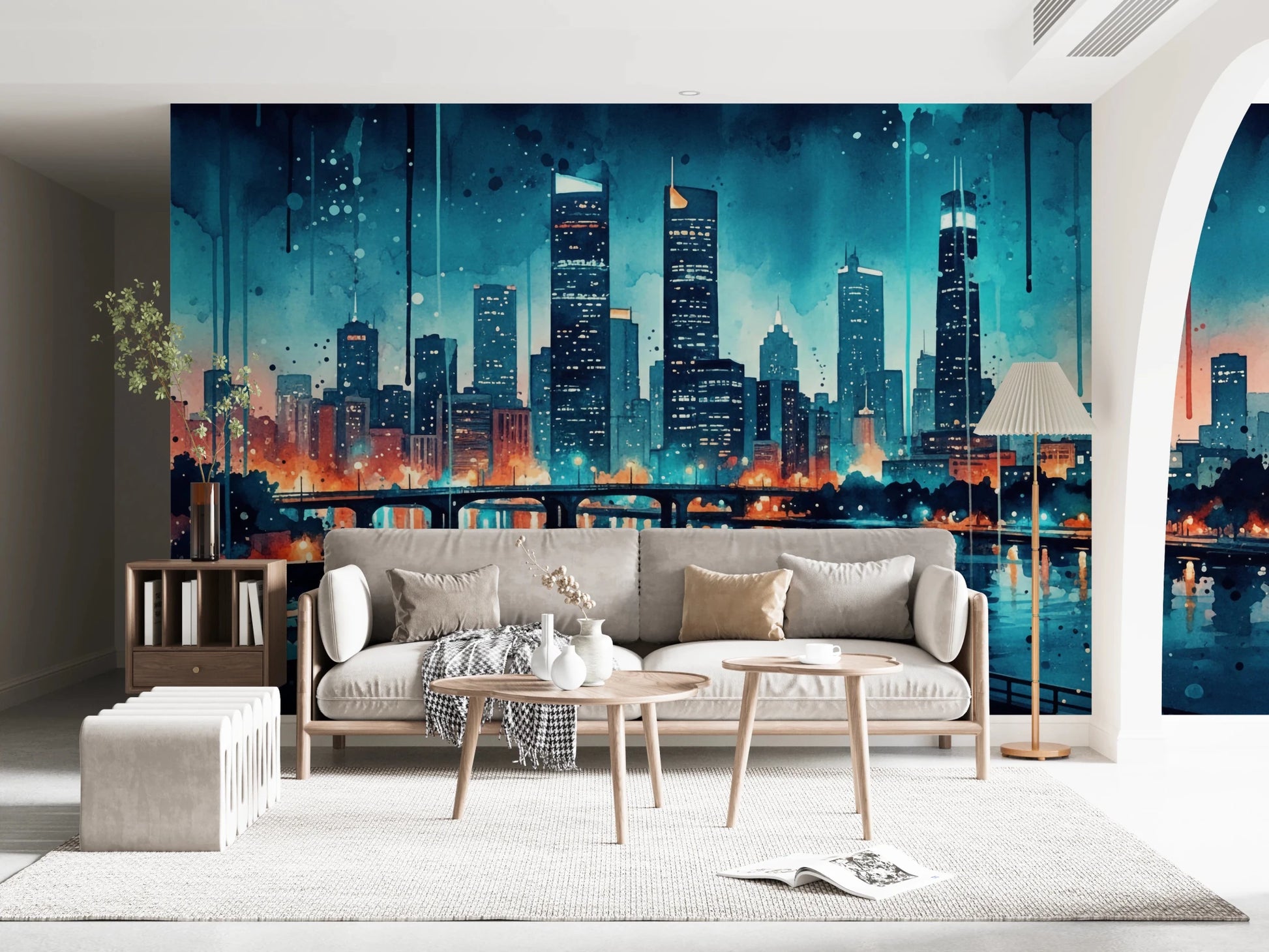Watercolor Cityscape Wall Mural