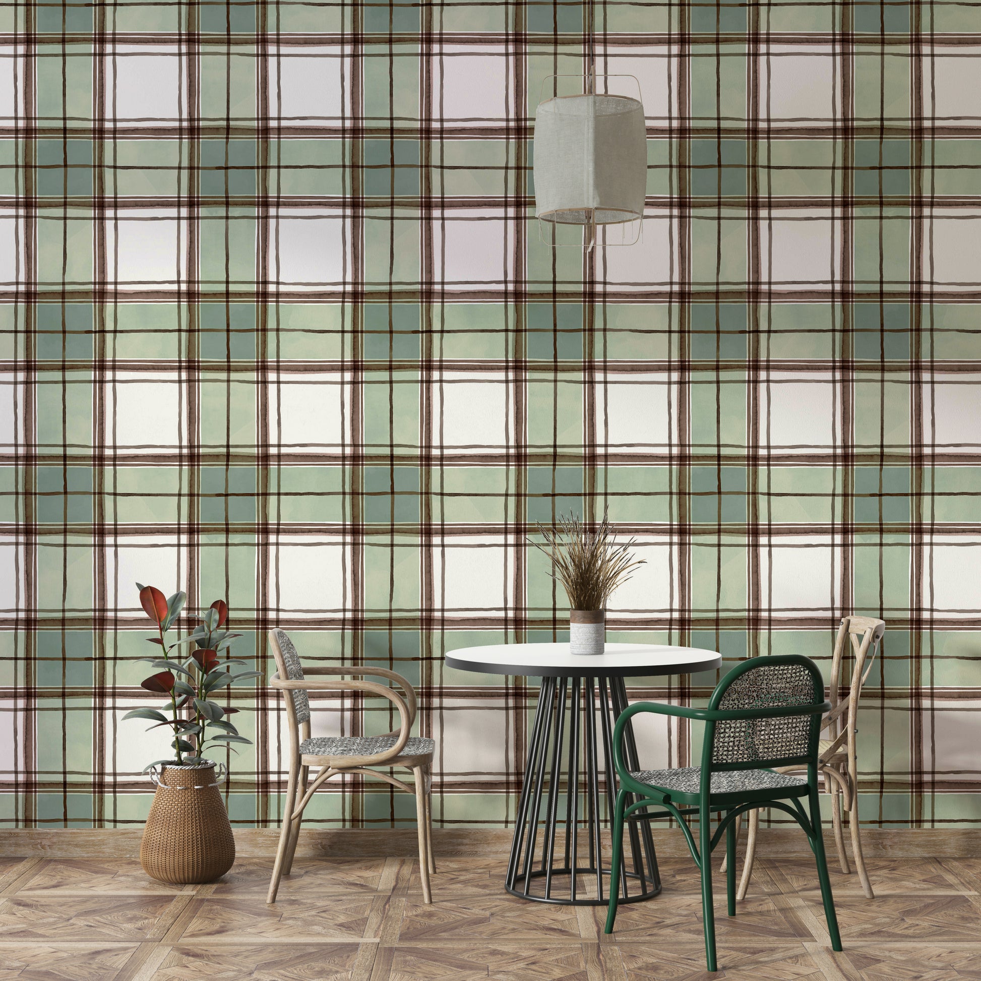 Wallpaper with artistic stripes in a light, natural color palette.

