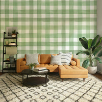 Wallpaper with gentle green checkered pattern in a rustic style.

