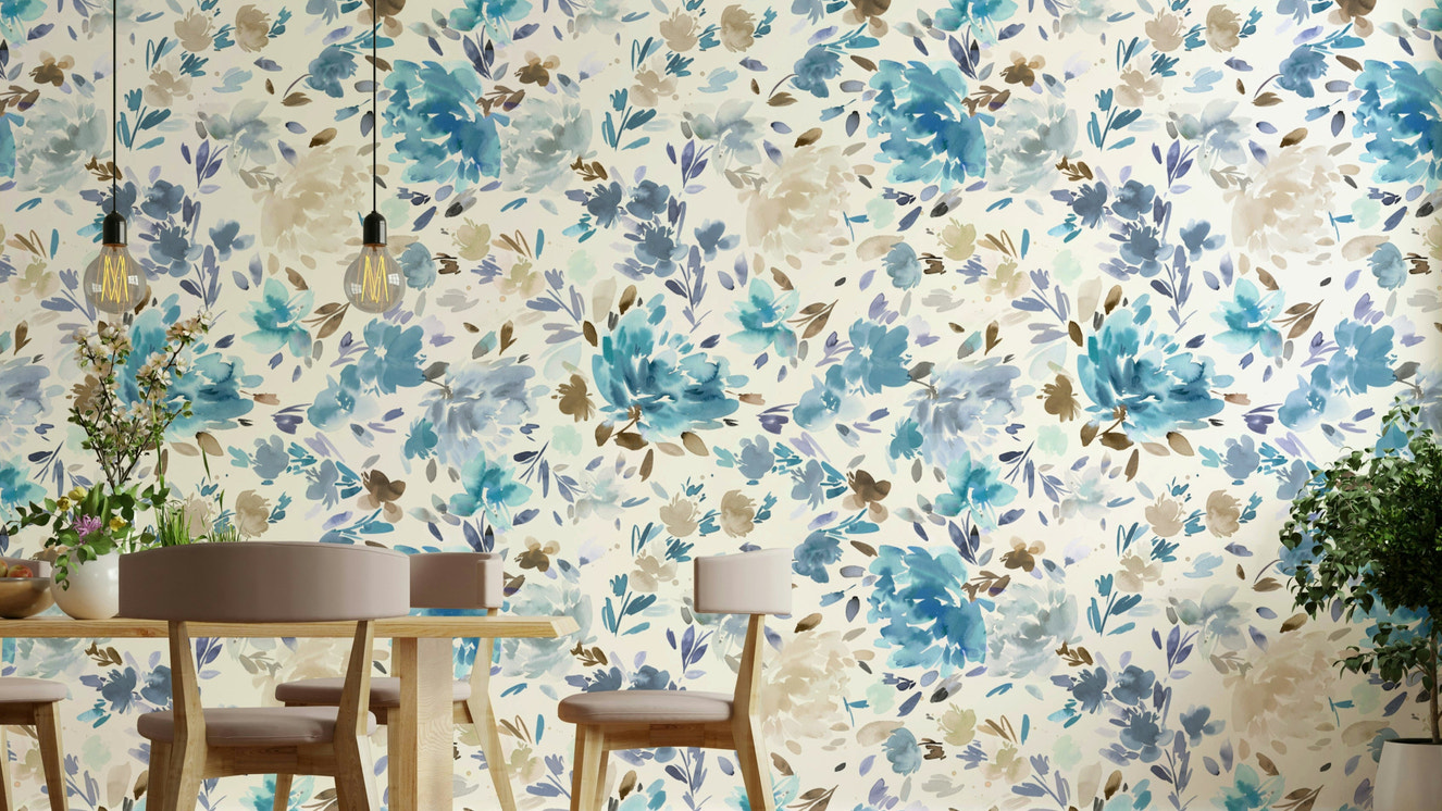 Watercolor Classy Roses Blue Wallpaper with hand-painted blue roses.

