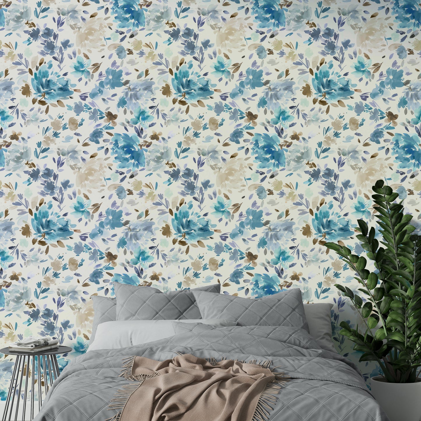 Elegant floral wallpaper featuring soft blue watercolor roses.

