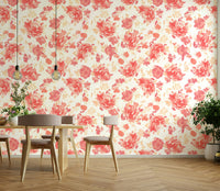 Light rose wallpaper with watercolor brushstrokes in coral hues.


