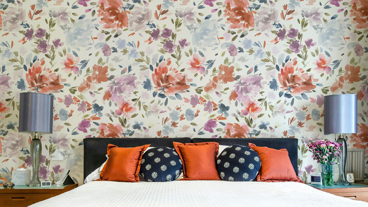 Watercolor Classy Roses Red Blue Wallpaper with elegant red and blue blooms.

