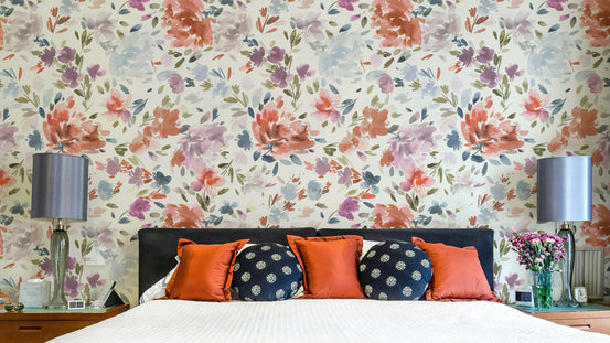 Watercolor Classy Roses Red Blue Wallpaper with elegant red and blue blooms.

