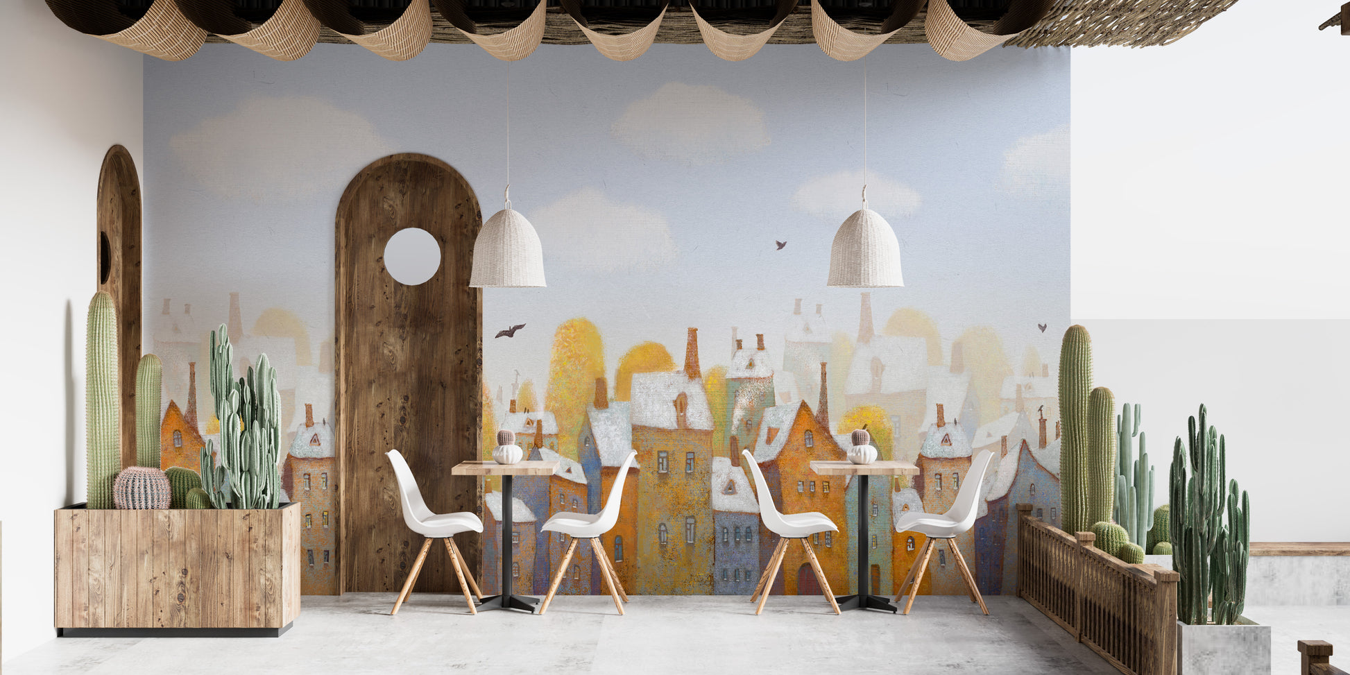 Watercolor Day Light City View Wallpaper Mural - Giffywalls